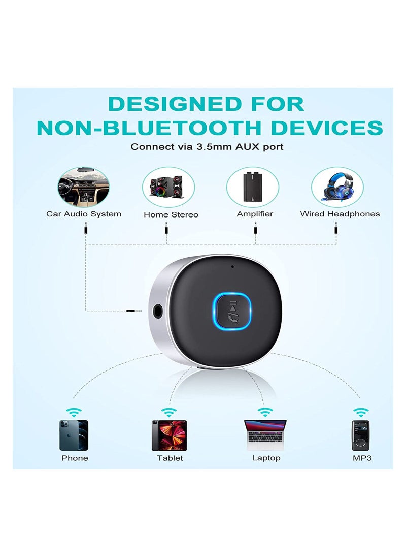 Generic - Bluetooth Adapter, Mini AUX Bluetooth 5.0 Receiver for Music Streaming, Hands-free Calls, Dual Connection, 12H Playtime, Car Bluetooth Aux Adapter, Home Stereo, Wired Headphones, Speaker - Image 1