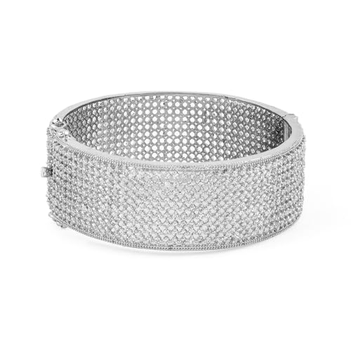 Rubans Rhodium-Plated AAA Cubic Zirconia Studded Premium Openable Bangle Bracelet for women - Image 1