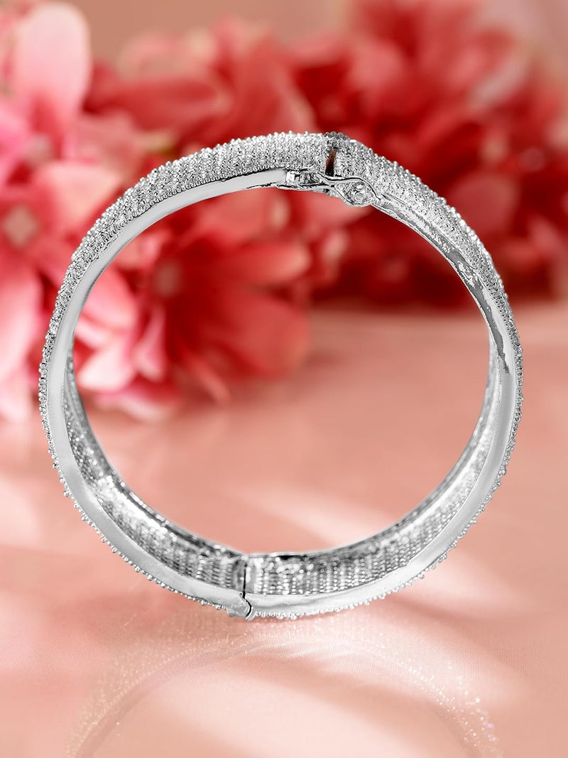 Rubans Rhodium-Plated AAA Cubic Zirconia Studded Premium Openable Bangle Bracelet for women - Image 2