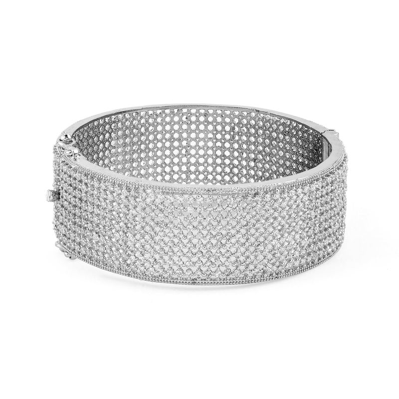 Rubans Rhodium-Plated AAA Cubic Zirconia Studded Premium Openable Bangle Bracelet for women - Image 4