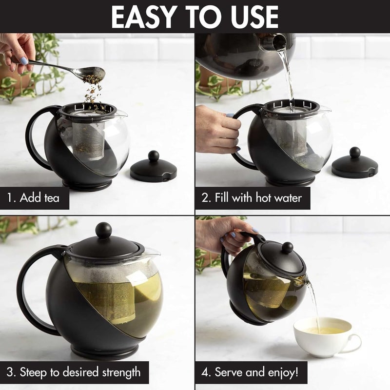 Primula Half Moon Teapot with Removable Infuser - 40-Ounce Glass Tea Maker with Stainless Steel Filter, Black - Image 3