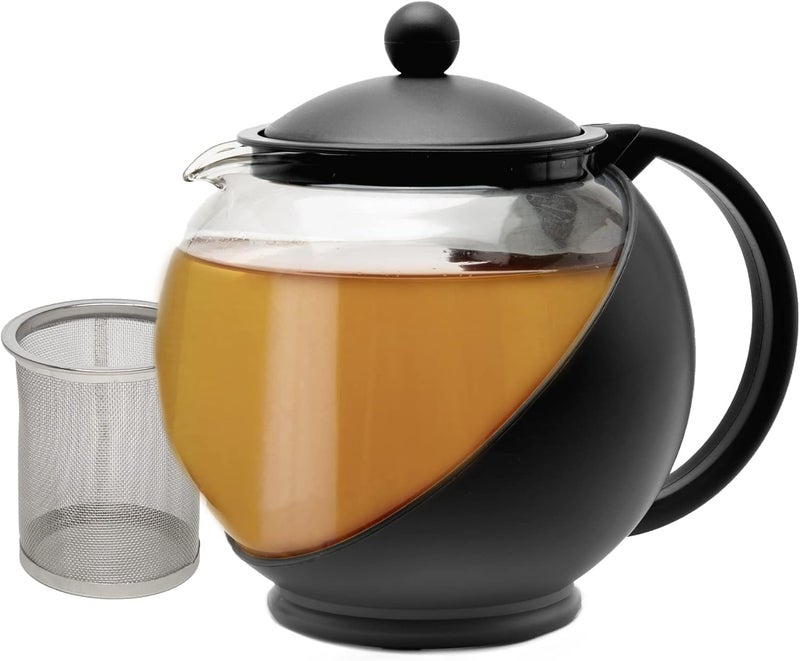 Primula Half Moon Teapot with Removable Infuser - 40-Ounce Glass Tea Maker with Stainless Steel Filter, Black - Image 1
