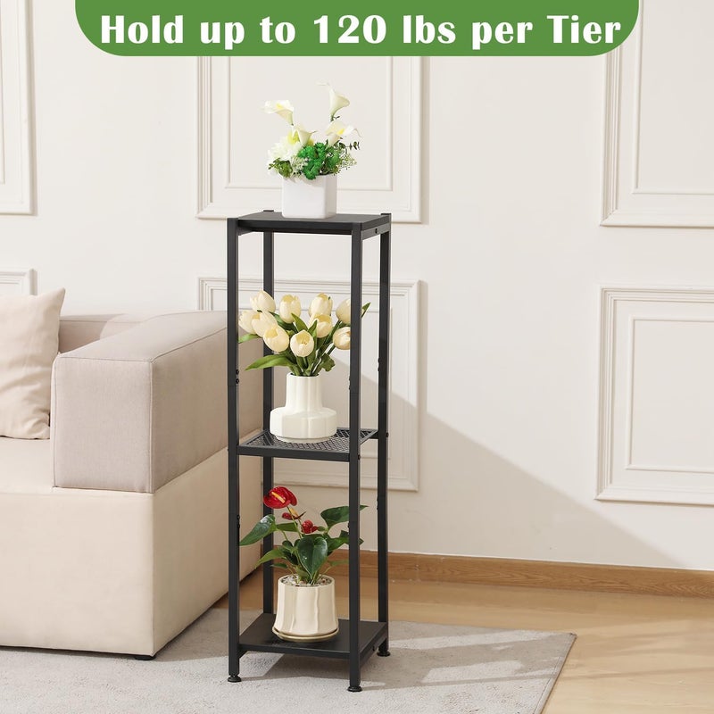 Dipion Extra Tall Plant Stand Indoor,40 Inch Plant Stands,3 Tier Metal Plant Stand with Heavy Duty Wood and Metal Mesh Shelf,Black - Image 3