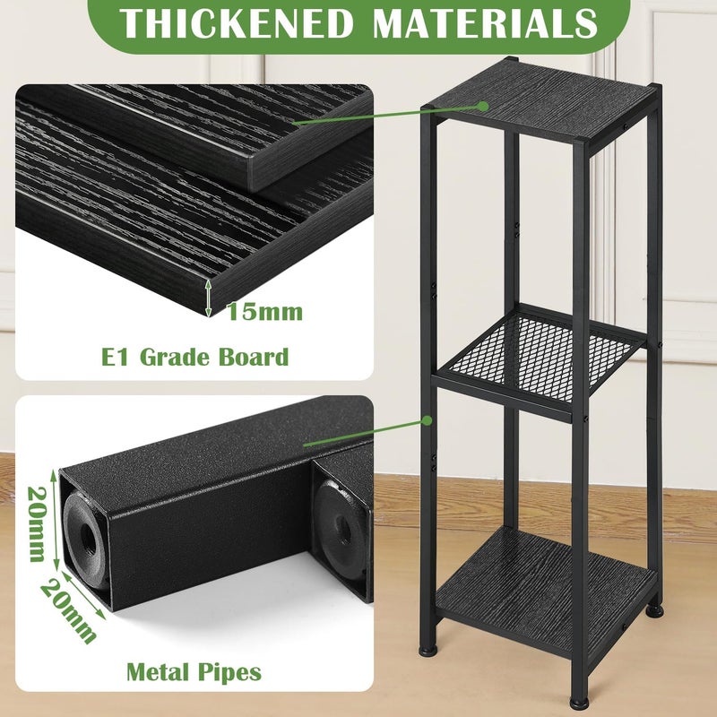 Dipion Extra Tall Plant Stand Indoor,40 Inch Plant Stands,3 Tier Metal Plant Stand with Heavy Duty Wood and Metal Mesh Shelf,Black - Image 1
