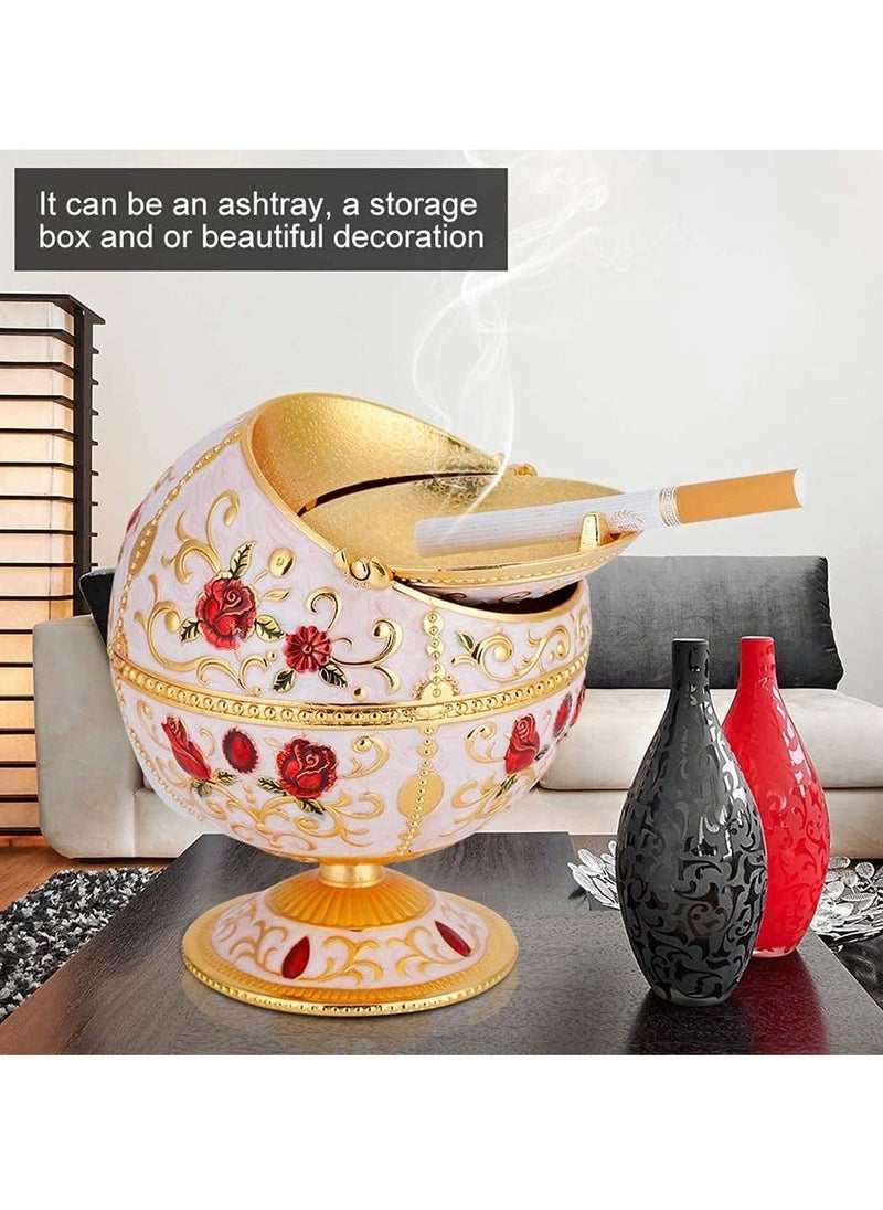 Ashtray Portable Mini Ashtray Metal Round Ball Carving Stamped Pattern Gift Table Decoration European Retro Ashtray Vintage Art Craft Ashtray Pattern Gift Decoration with Lid - Image 2