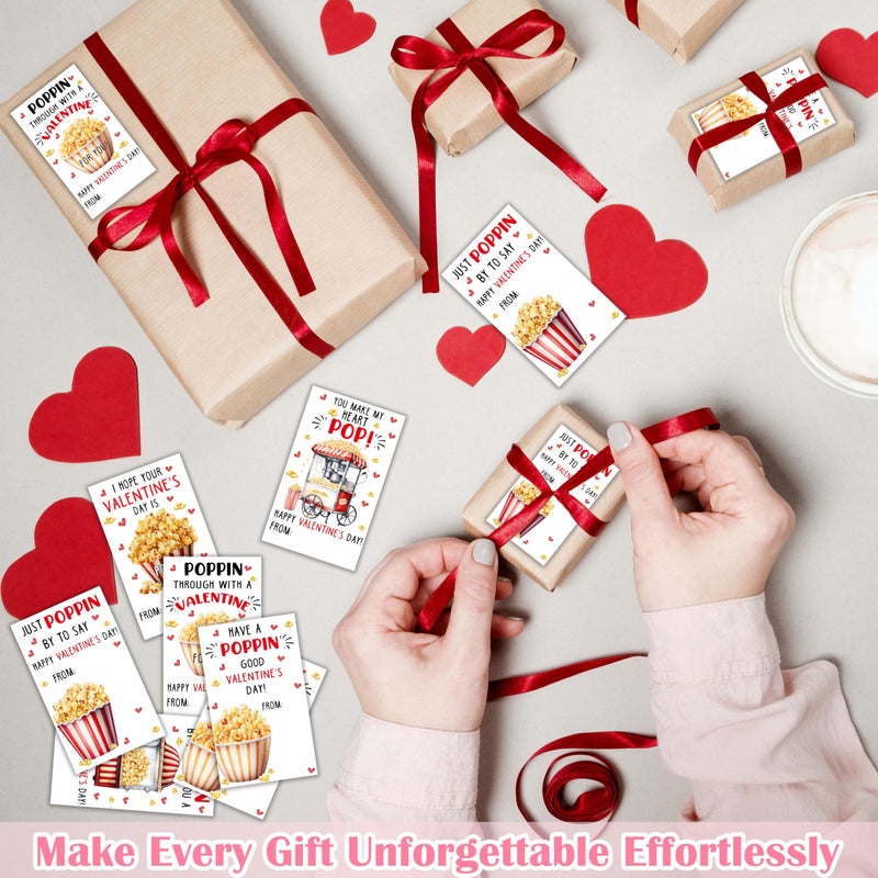 Cazhes Valentine's Day Gifts Tags Stickers, 60pcs Gift Wrap Self Adhesive Stickers, Popcorn Happy Valentine's Day Wrapping Decorations for Envelopes Present School - B04 - Image 3