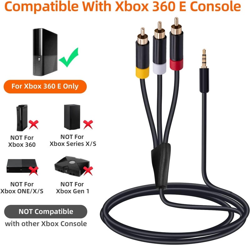 Gam3Gear 1.8M Audio Video AV RCA Video Composite Cable Cord for Microsoft XBox 360 E - Image 2
