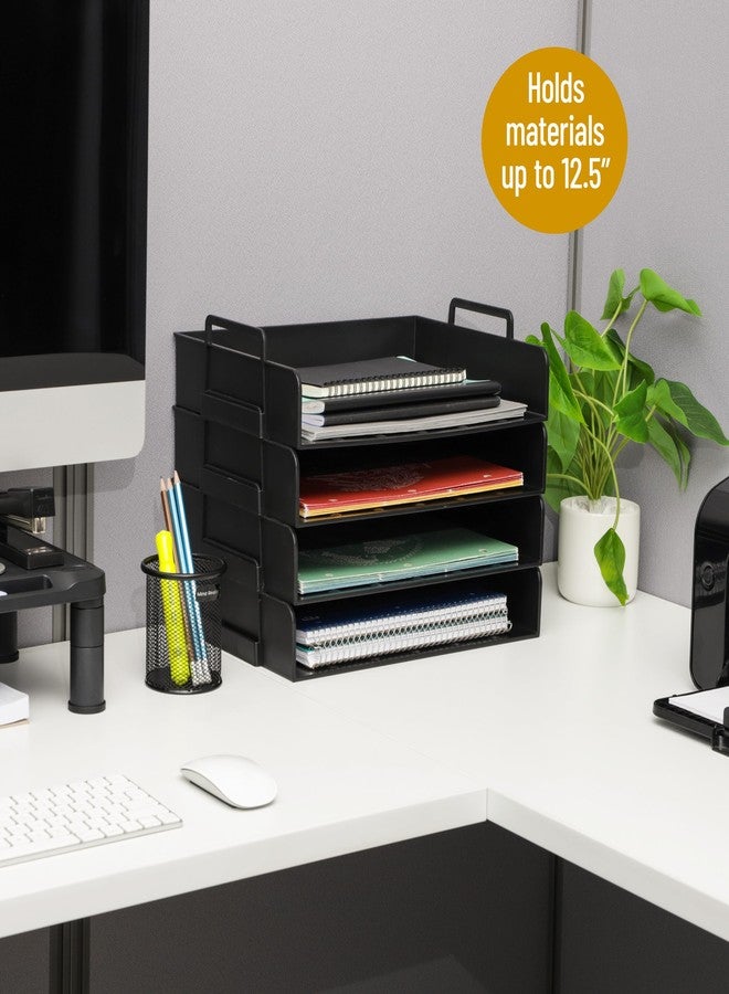 Mind Reader Stackable Paper Tray, Desktop Organizer, File Storage, Office, Plastic, 13.75" L x 10" W x 10.75" H, 4 Pcs., Black - Image 2