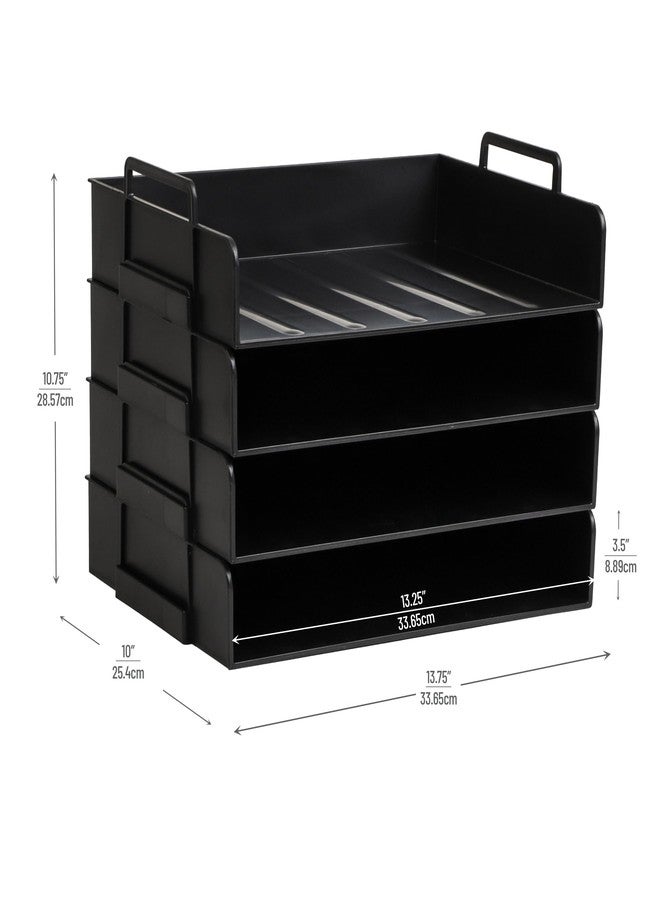 Mind Reader Stackable Paper Tray, Desktop Organizer, File Storage, Office, Plastic, 13.75" L x 10" W x 10.75" H, 4 Pcs., Black - Image 3