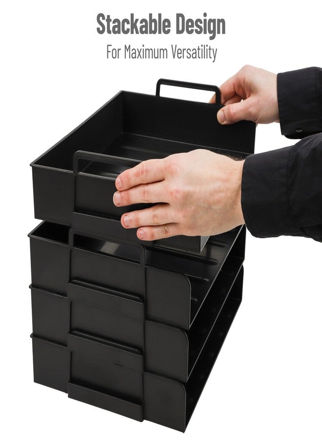 Mind Reader Stackable Paper Tray, Desktop Organizer, File Storage, Office, Plastic, 13.75" L x 10" W x 10.75" H, 4 Pcs., Black - Image 4