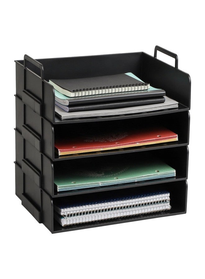 Mind Reader Stackable Paper Tray, Desktop Organizer, File Storage, Office, Plastic, 13.75" L x 10" W x 10.75" H, 4 Pcs., Black - Image 1