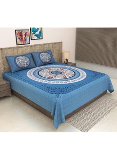 Urban Magic Urban Magic 104 TC Cotton Double Printed Flat Bedsheet (Pack of 1, Blue)  - Image 1