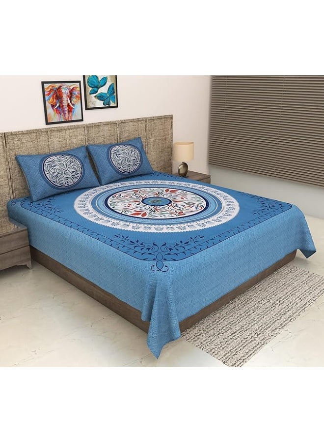 Urban Magic Urban Magic 104 TC Cotton Double Printed Flat Bedsheet (Pack of 1, Blue)  - Image 1