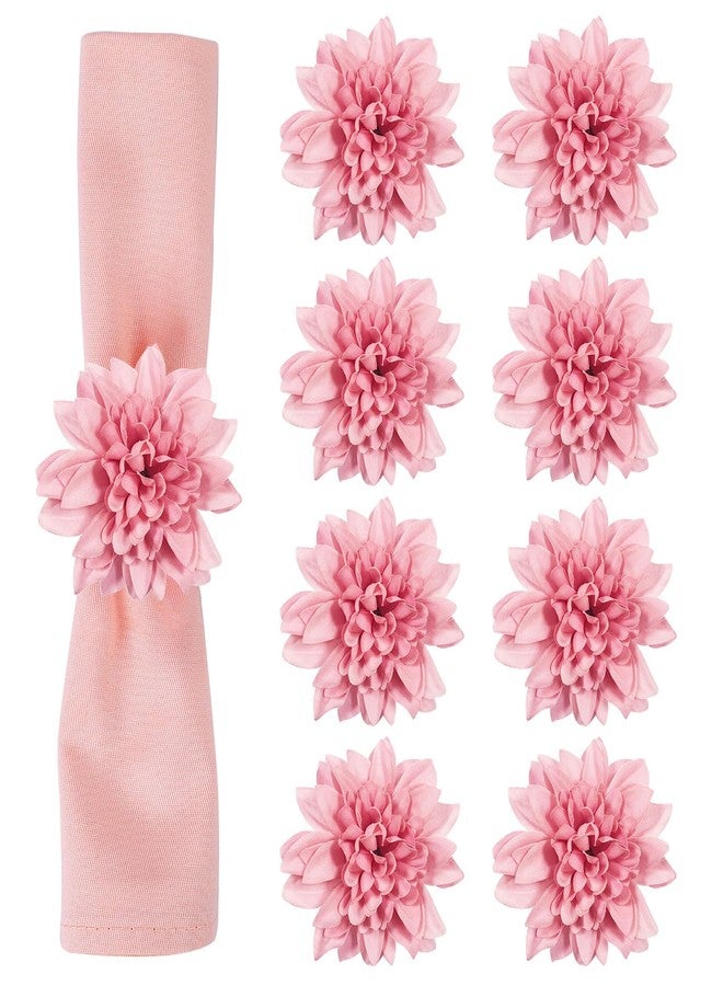 wonlex Farmhouse Flower Napkin Rings Set of 8, Faux Pink Dahlia Napkin Ring, Natural Serviette Buckles Holder for Gift,Table Decoration, Family Dinner, Union (Dahlia - Pink) - Image 1
