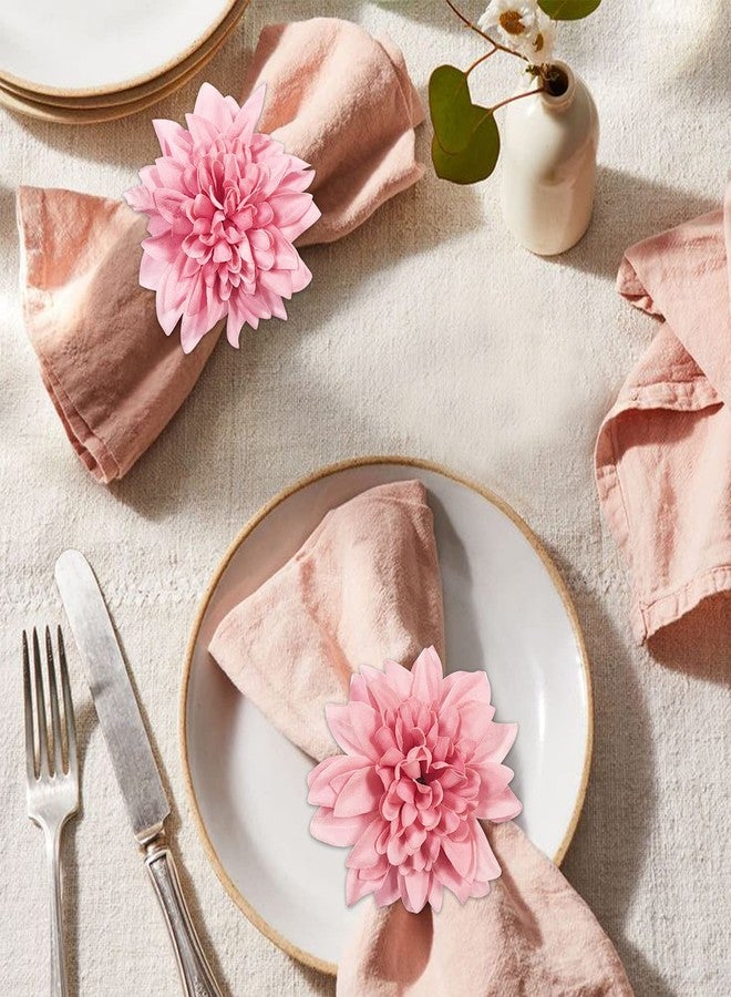 wonlex Farmhouse Flower Napkin Rings Set of 8, Faux Pink Dahlia Napkin Ring, Natural Serviette Buckles Holder for Gift,Table Decoration, Family Dinner, Union (Dahlia - Pink) - Image 2