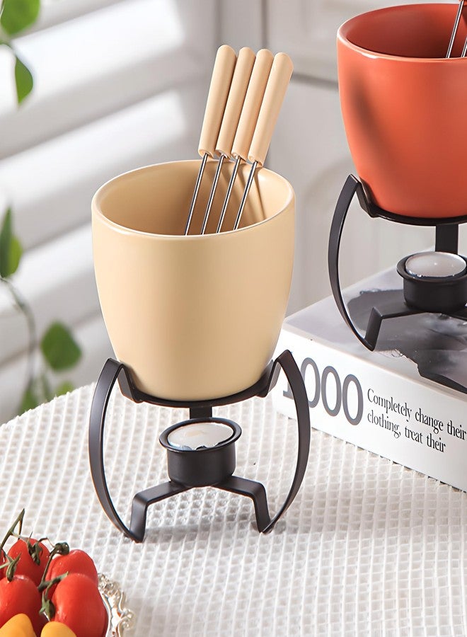 LamChyar Chocolate Melting Pot Set, Fondue Cup for Person or Family, Tealight Cheese Chocolate Butter Warmer Set, Melting Cup Set with 4 Forks (Beige) - Image 5