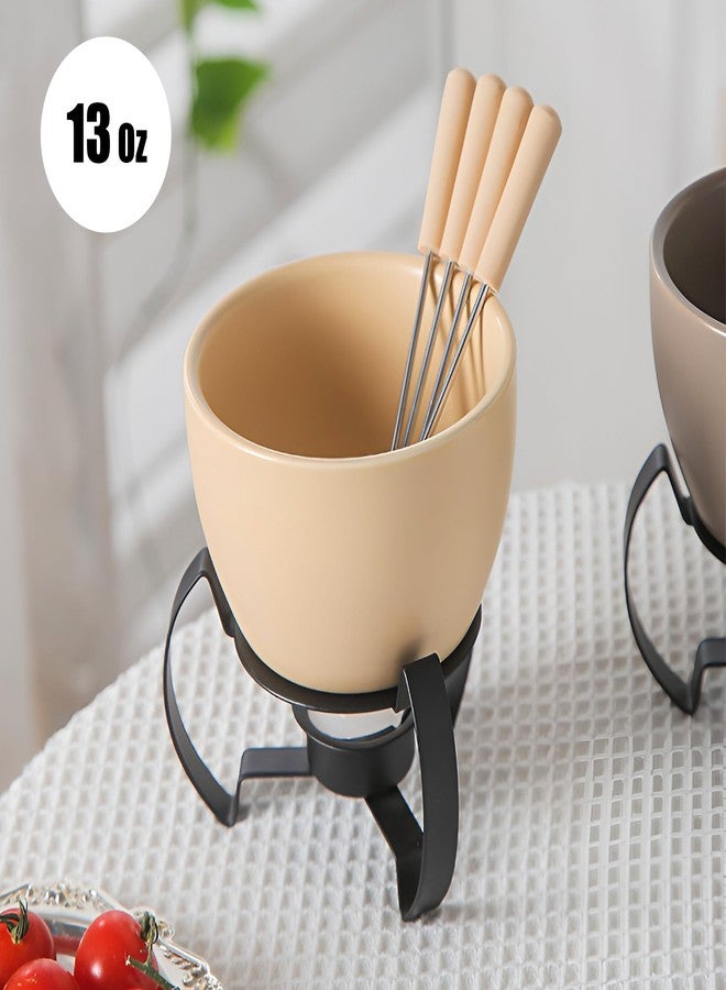 LamChyar Chocolate Melting Pot Set, Fondue Cup for Person or Family, Tealight Cheese Chocolate Butter Warmer Set, Melting Cup Set with 4 Forks (Beige) - Image 2