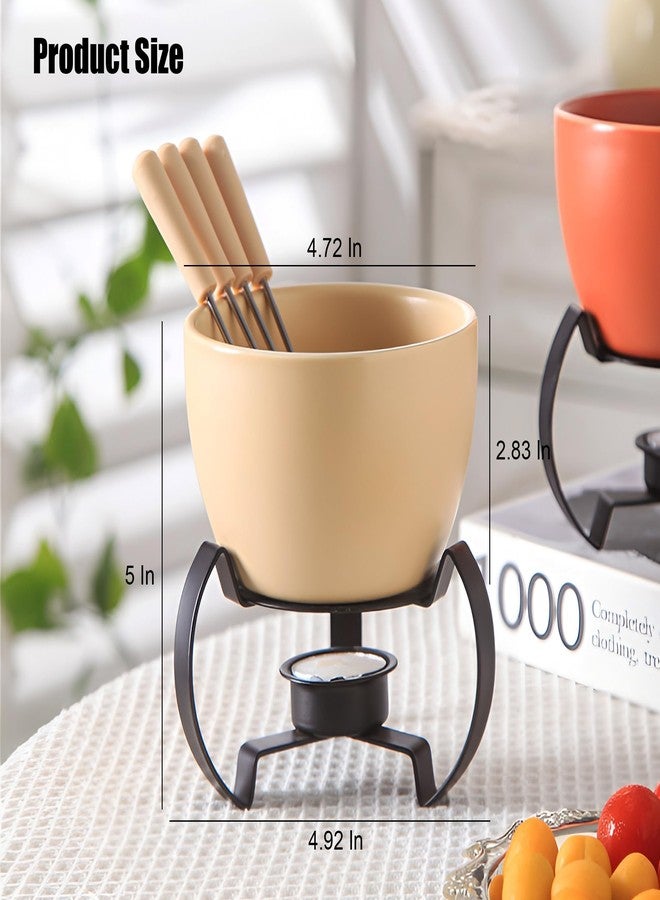 LamChyar Chocolate Melting Pot Set, Fondue Cup for Person or Family, Tealight Cheese Chocolate Butter Warmer Set, Melting Cup Set with 4 Forks (Beige) - Image 3