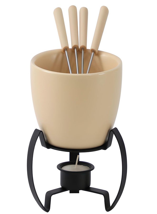 LamChyar Chocolate Melting Pot Set, Fondue Cup for Person or Family, Tealight Cheese Chocolate Butter Warmer Set, Melting Cup Set with 4 Forks (Beige) - Image 1