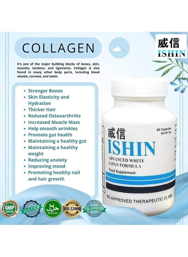 Ishin Advanced 10X Whitening Japan Formula with Collagen and Glutathione 60 Capsule - Image 2