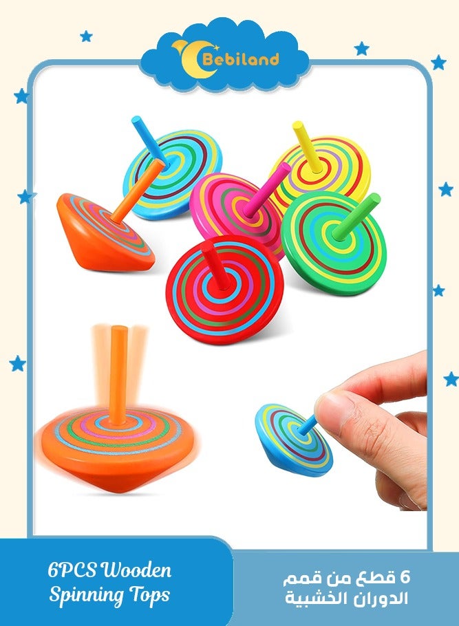 Bebiland 6PCS Colorful Wooden Spinning Tops, Mini Handmade Flip Wood Gyroscopes Tops, Assorted Color Painted Novelty Tops for Toddlers, Party, Family Games, Kids (Random Color) - Image 1
