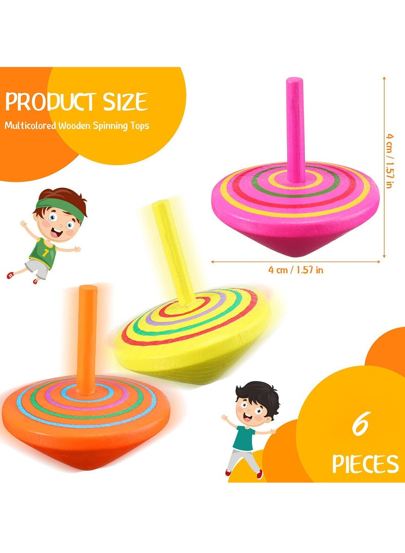 Bebiland 6PCS Colorful Wooden Spinning Tops, Mini Handmade Flip Wood Gyroscopes Tops, Assorted Color Painted Novelty Tops for Toddlers, Party, Family Games, Kids (Random Color) - Image 2