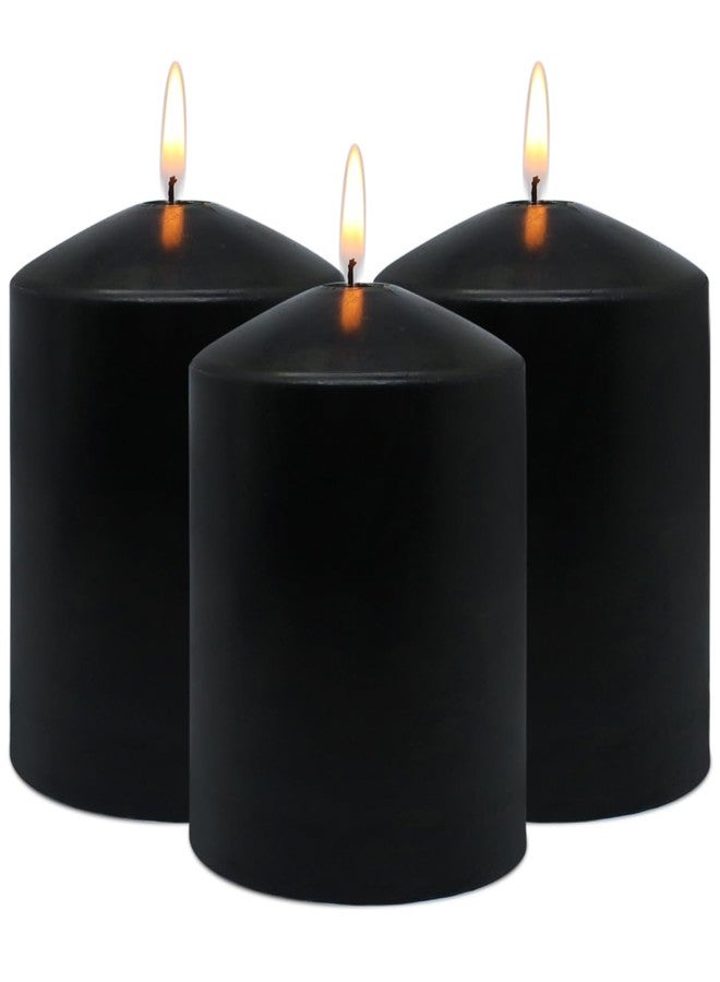 Yusevot 3x4 Inch Black Pillar Candles, 3 Packs Unscented Smokeless Dripless Halloween Cylinder Candles for Christmas, Wedding, Party, Home and Dinner Table, 45 Hours Burn - Image 1