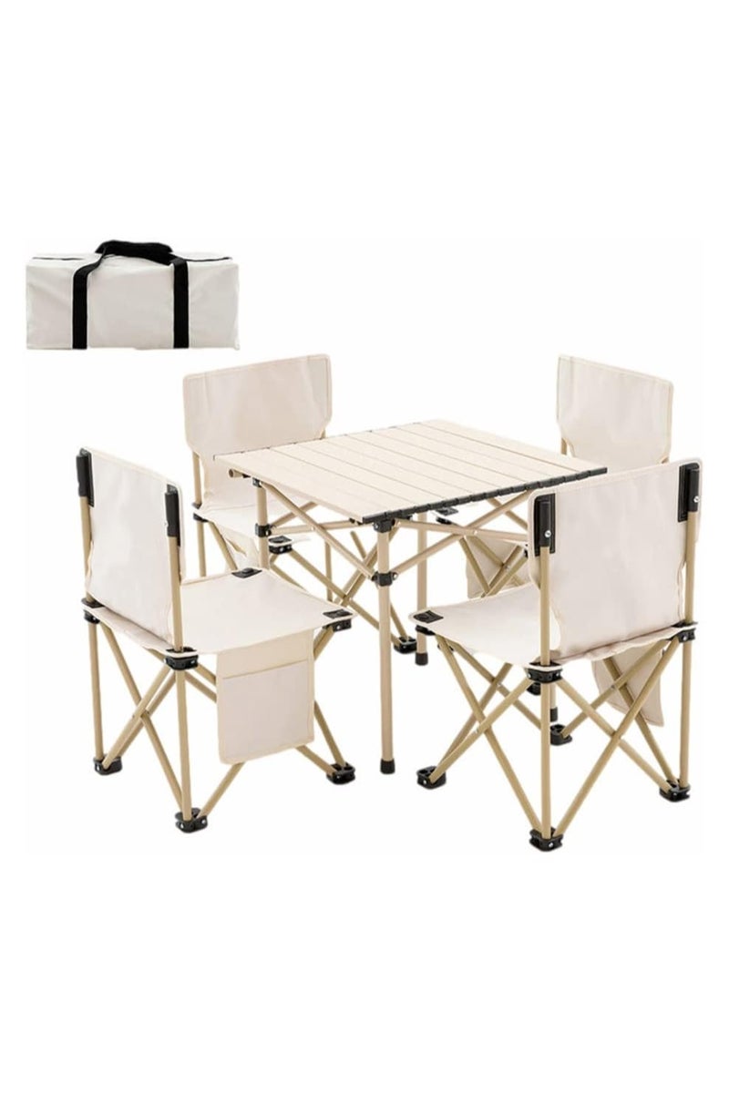 DubaiGallery طاولة وكراسي قابلة للطي في الهواء الطلق، مجموعة كراسي تخييم محمولة مع طاولة بيضية من الألمنيوم، طاولة نزهة مع كراسي يمكن استخدامها في الهواء الطلق للشواء والنزهات وحفلات الحدائق - Image 1