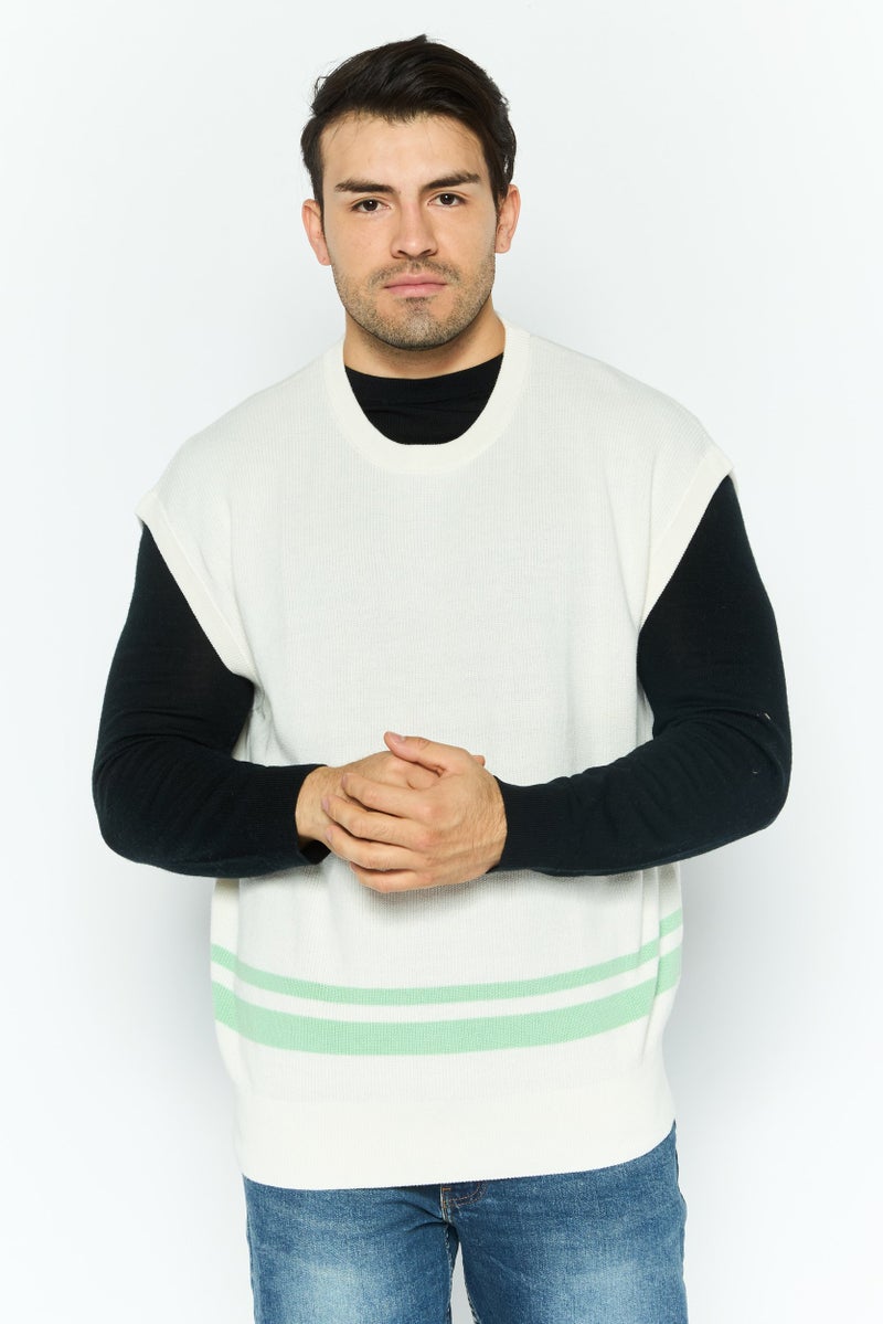 ESPRIT Men Crew Neck Knitted Vest, Off White - Image 1