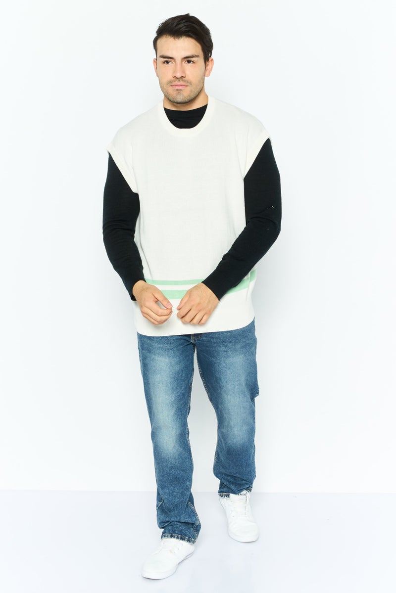 ESPRIT Men Crew Neck Knitted Vest, Off White - Image 2