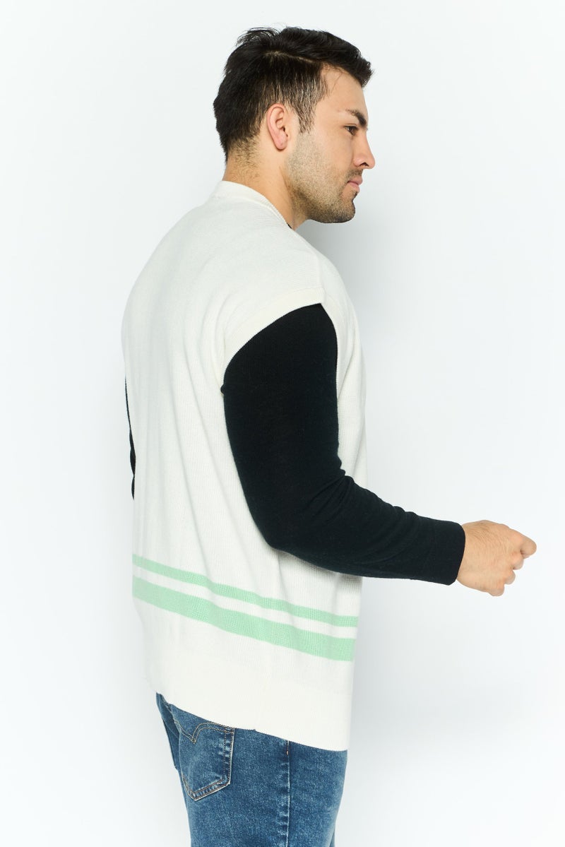 ESPRIT Men Crew Neck Knitted Vest, Off White - Image 3