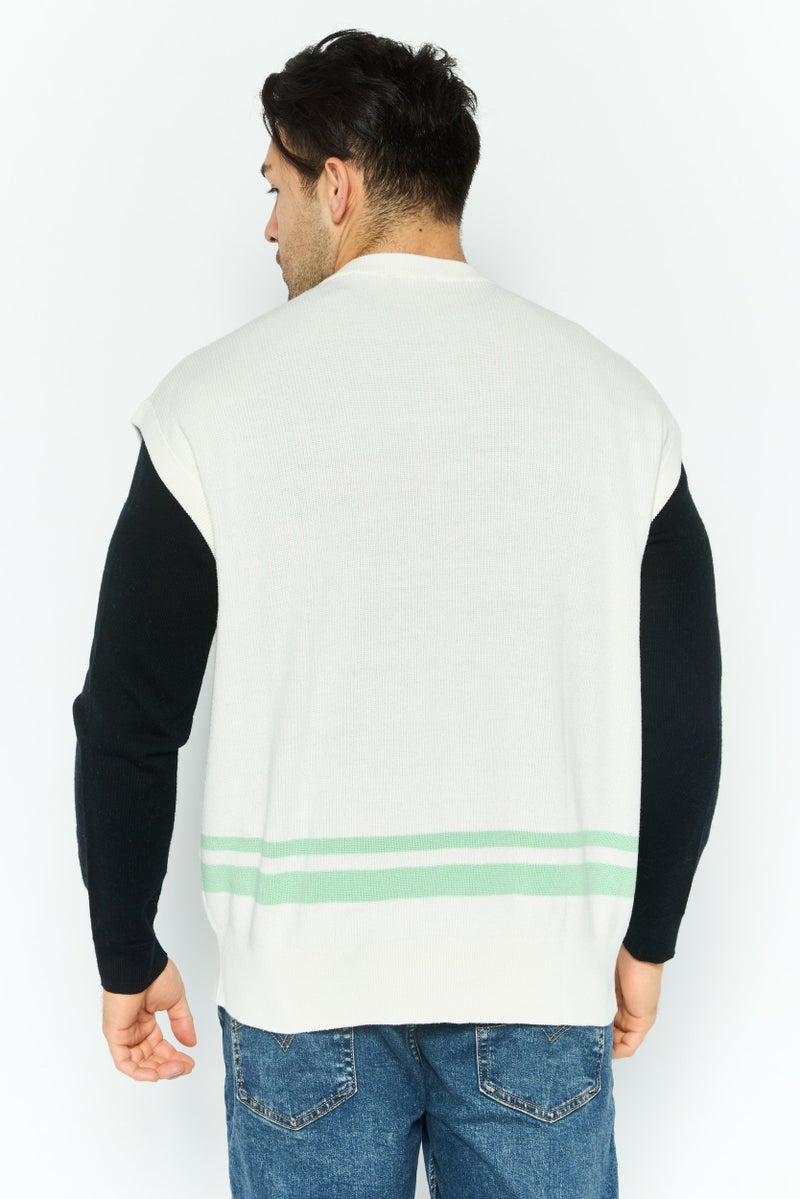 ESPRIT سترة صوفية للرجال بياقة دائرية، أبيض فاتح - Image 4