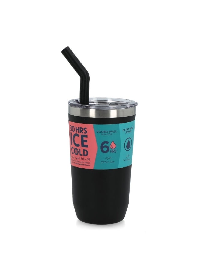 smash Double Wall Smoothie and Coffee Tumbler with Extra Wide Straw Black 450 ml 5604 - Image 3