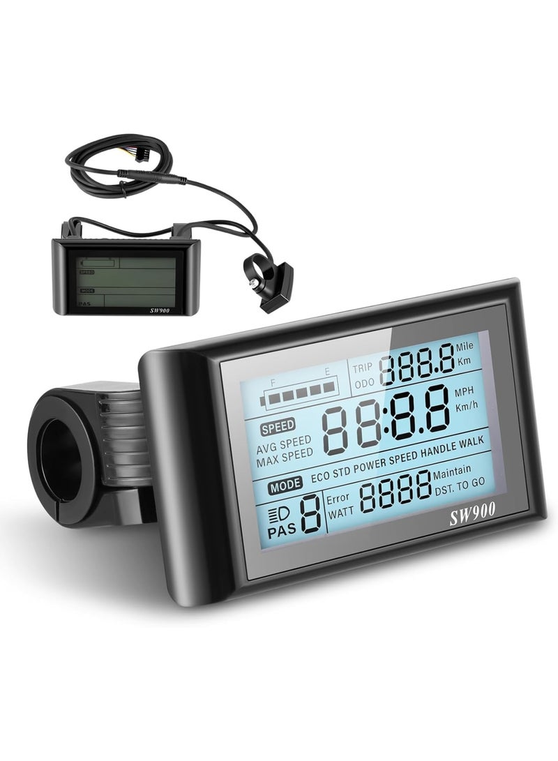 SYOSI SW900 EBike Display, LCD Control Panel and Speedometer for Electric Bicycles, Fits 24V 36V 48V 60V Systems, 5 Pin Waterproof Plug, Supports Various Communication Protocols, Durable and Easy to Install - Image 1