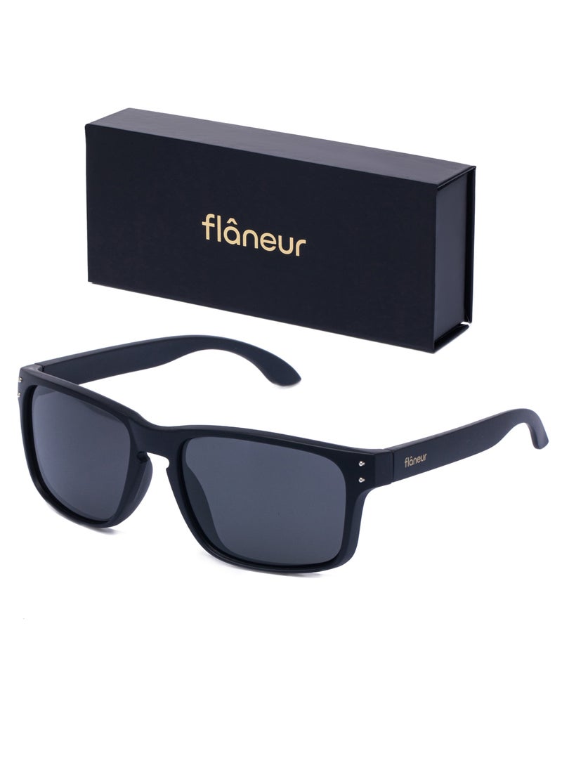 flâneur - Stylish Polarized D-frame Sunglasses For Women and Men Black - Image 1