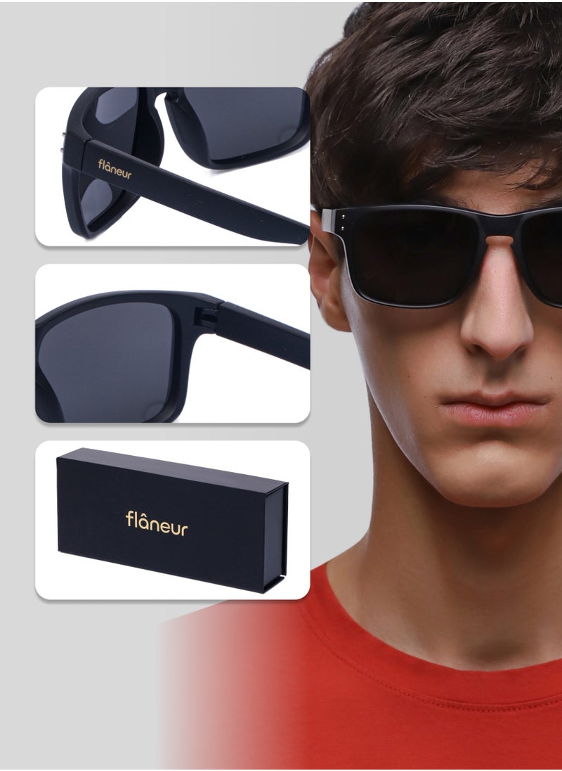 flâneur - Stylish Polarized D-frame Sunglasses For Women and Men Black - Image 1