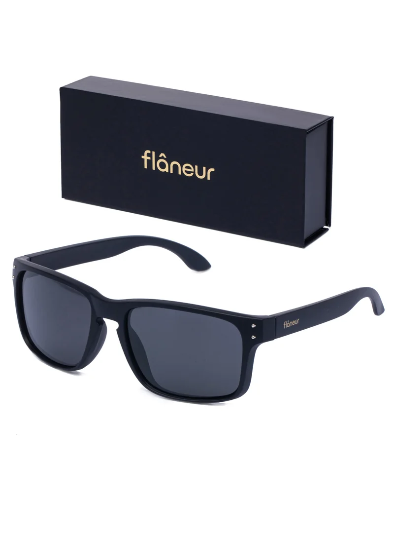 flâneur Stylish Polarized D-frame Sunglasses For Women and Men Black