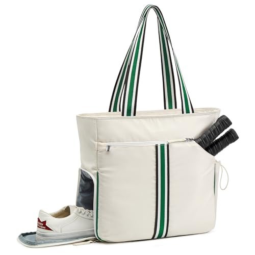 G4Free Pickleball Bag Pickleball Tote Bag for Women Men External Ball Bag with Shoe Compartment Paddle Cover PocketBeigeGreen - Image 1