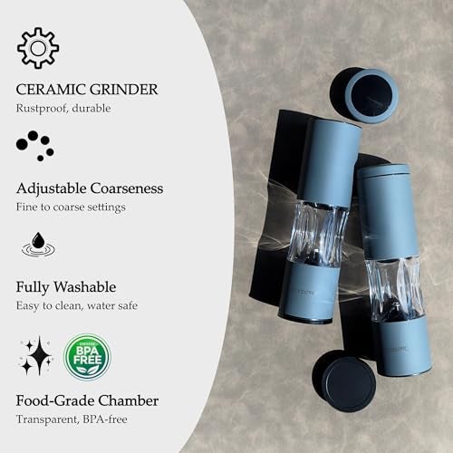 TLYSXPRO Salt and Pepper Grinder Set with Adjustable Coarseness | Manual Pepper Mill Grinder with Refillable Design | Ceramic Core | Kitchen Essential (2 Packs, Greige) - Image 3