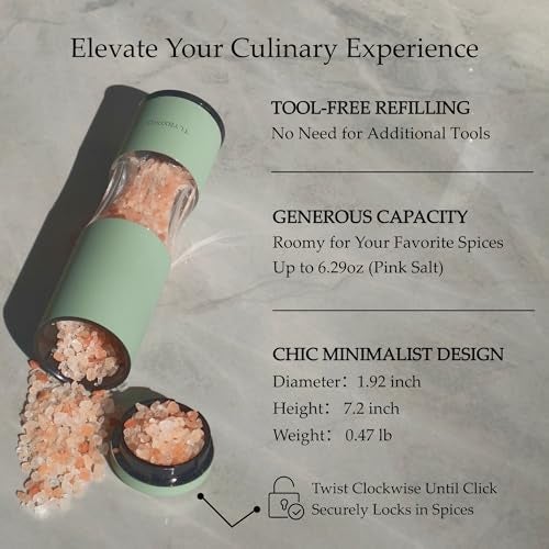 TLYSXPRO Salt and Pepper Grinder Set with Adjustable Coarseness | Manual Pepper Mill Grinder with Refillable Design | Ceramic Core | Kitchen Essential (2 Packs, Greige) - Image 5