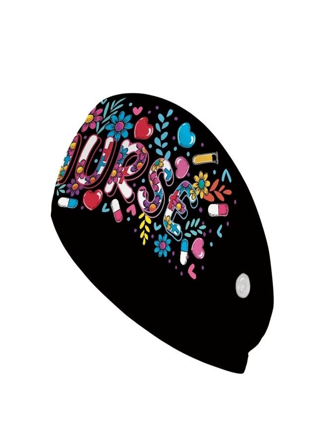Babrukda Nursing Headbands for Women with Button for Mask Doctor Nurse Sweatband Fashion Flower Print Hair Bands Turban Women Men Head Wrap Elastic Headwear Headwrap for Working - Image 1