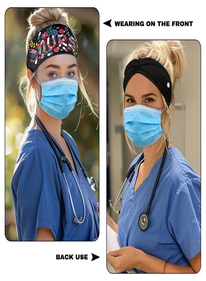 Babrukda Nursing Headbands for Women with Button for Mask Doctor Nurse Sweatband Fashion Flower Print Hair Bands Turban Women Men Head Wrap Elastic Headwear Headwrap for Working - Image 3