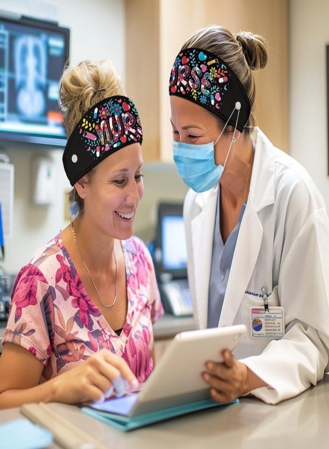 Babrukda Nursing Headbands for Women with Button for Mask Doctor Nurse Sweatband Fashion Flower Print Hair Bands Turban Women Men Head Wrap Elastic Headwear Headwrap for Working - Image 4