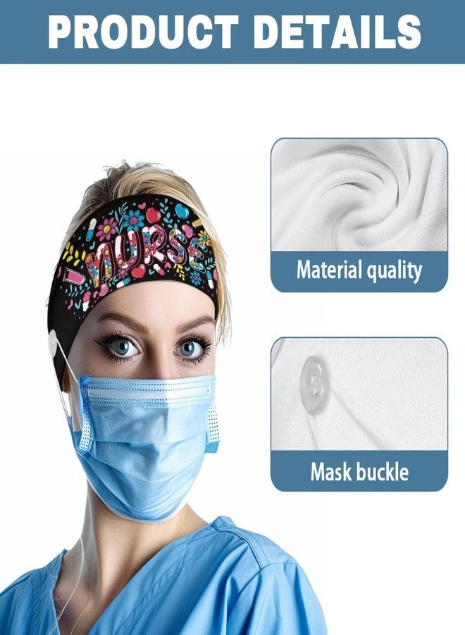 Babrukda Nursing Headbands for Women with Button for Mask Doctor Nurse Sweatband Fashion Flower Print Hair Bands Turban Women Men Head Wrap Elastic Headwear Headwrap for Working - Image 5