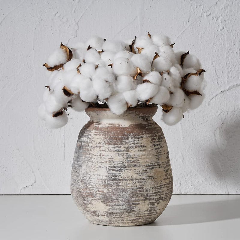 SIDUCAL Ceramic Rustic Vase Whitewashed Terra Cotta Vase Distressed Farmhouse Dcor Pottery Decorative Flower for Home Decor Table Living Room Decor Shelf Mantel 73 Inch Terra