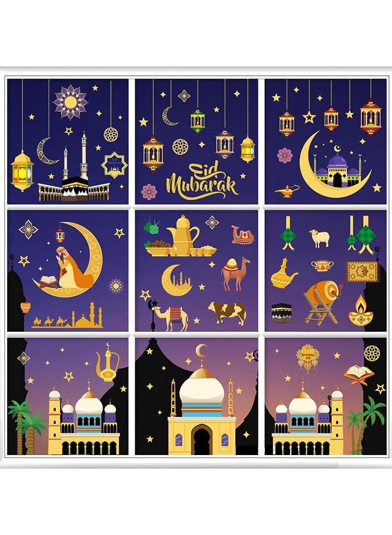 VUCATIN 9 أوراق ملصقات رمضان للنوافذ، ملصقات عيد مبارك للنوافذ، لوازم الحفلات، ديكورات رمضان وعيد الفطر السعيد للنوافذ، ملصقات نوافذ المنزل - Image 5