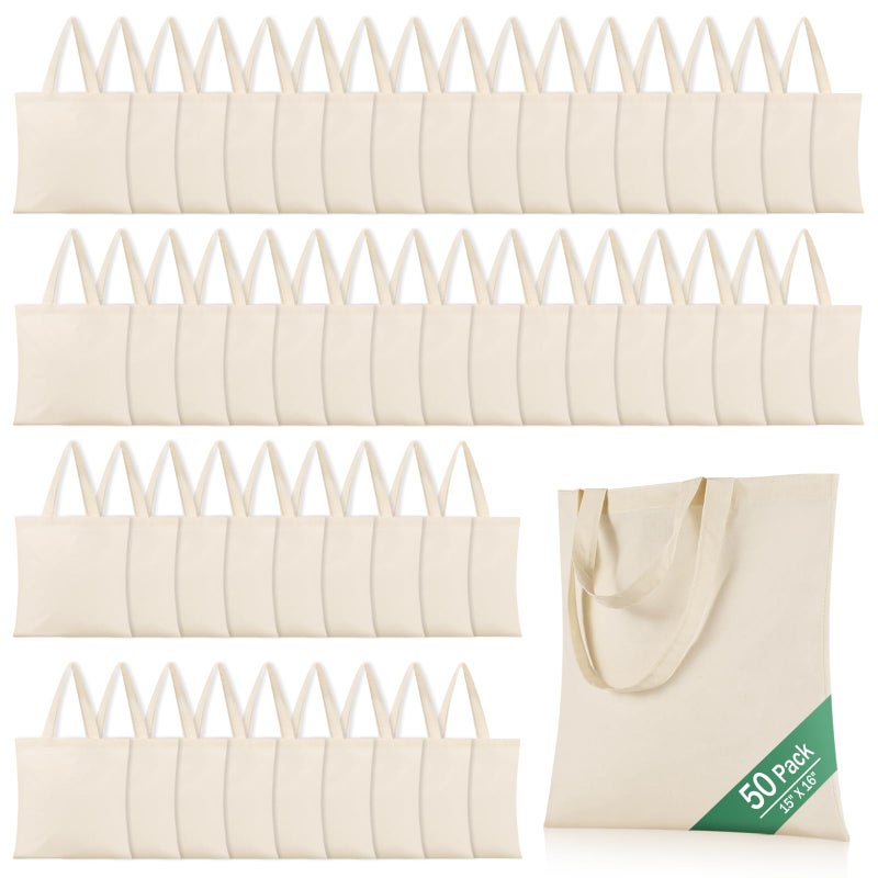 OKBA 50 Pack 15'' X 16'' Cotton Tote Bags for Painting,Lightweight Thin Tote Bags Bulk Reusable Grocery Shopping Cloth Bagsï¼ŒSuitable for Crafts, DIY, Tie Dyeï¼ŒGift, Activity - Image 1