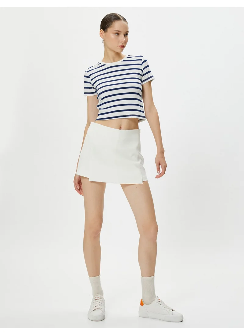 كوتون Crop T-Shirt Short Sleeve Crew Neck Viscose Fabric Blended