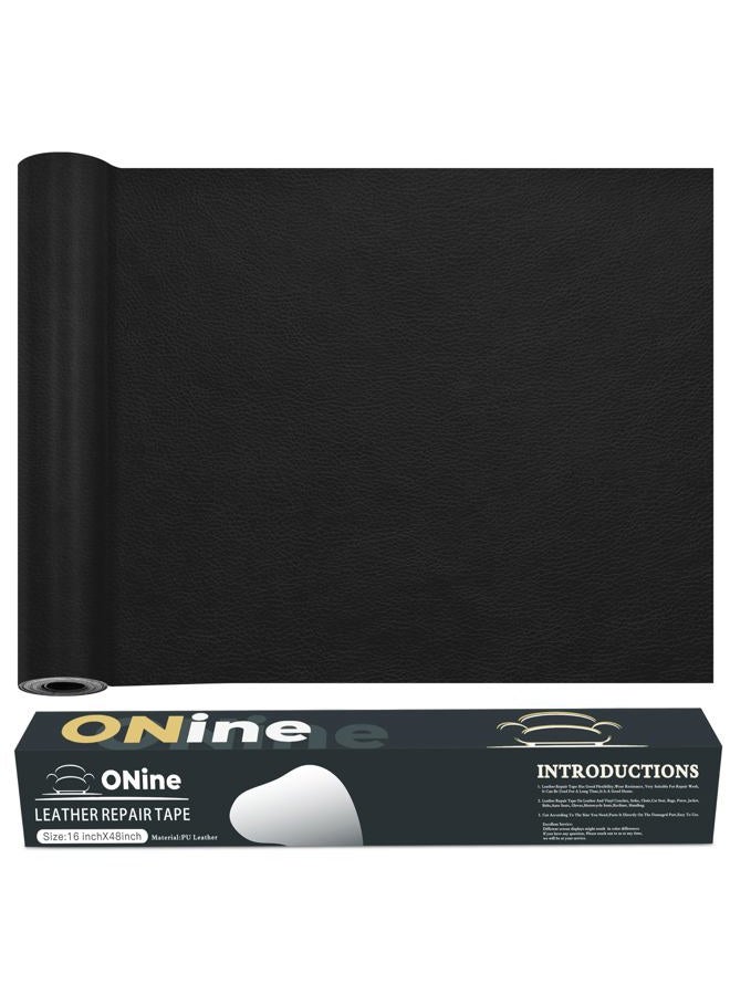 ONine Leather Repair Patch，Leather Repair Tape, 16 x 48 inches Leather Repair Patch for Furniture,Vinyl Repair kit，Leather Couch Patch，for Sofas, Furniture, car Seats(Black) - Image 1
