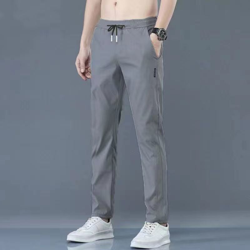 Mens Summer Ice Silk Straight-Leg Casual Pants K34 dark gray